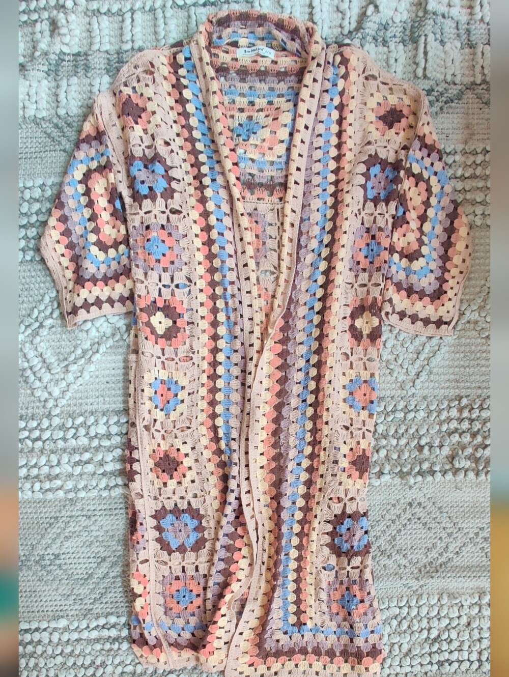 Three Bird Nest Soulful Wanderer Crochet Duster In Brown Size L/XL - Picture 4 of 7
